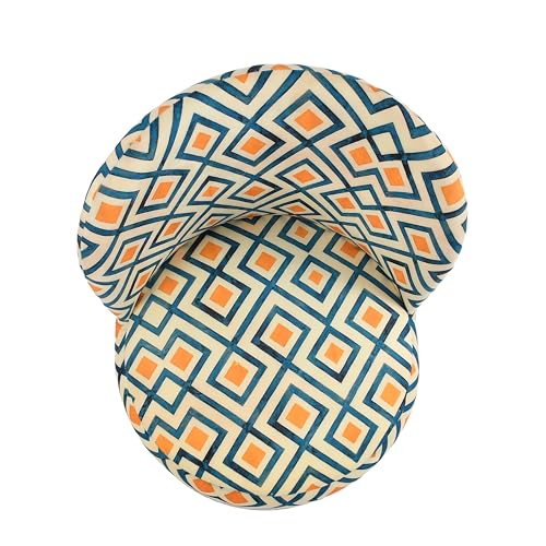 Image of NACIA Velvet Printed Ottoman Chair with Stool Combo | Dressing Table Chair for Bedroom Makeup Room Decor | Modern Upholstered Ottoman with Wooden Legs for Home (18x18x32 Inches, Yellow Box)