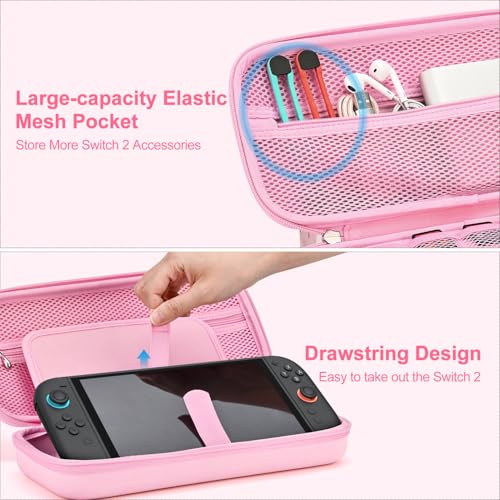 Image of innoAura Switch 2 Case 14-in-1 Bundle for NS Switch 2 (2025), with Carrying Case, Protective Cover, Thumb Grips, Screen Protector, Cute Pendant and Sticker, Pink