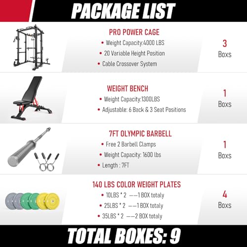 Image of Sportsroyals Power Cage, Multi-Functional Squat Rack, Power Rack with Pulley System & LAT Pull Down, Workout Cage with J Hooks for Home Gym