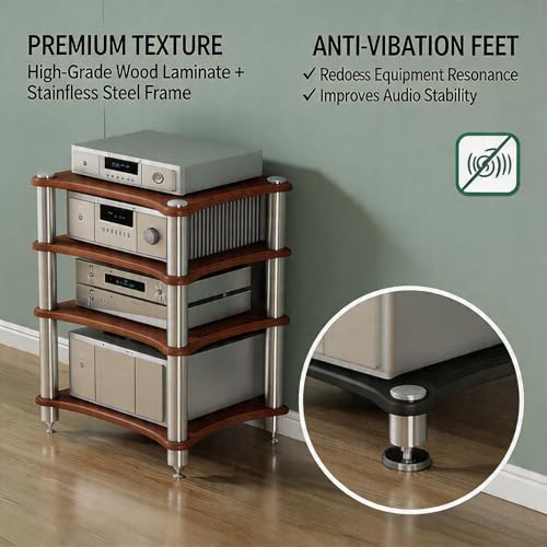Support multimédia AV étagère bois meuble hifi pour composant stéréo - 6