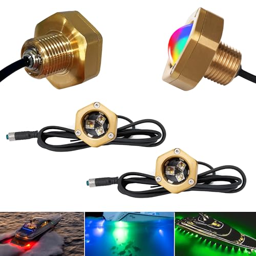 Kingshowstar 2 Pcs Standard 1/2in NPT Boat Drain Plug Light IP68 Waterproof RGB Underwater Boat Trailer Light with APP RF Remote Control for Fishing Swimming Divinng, Smart Cooling System,4100LM