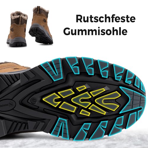 JACKSHIBO Winterschuhe Herren Winterstiefel damen mit Warm Gefüttert Wasserdicht Schneeschuhe Rutschfest Wanderschuhe Trekkingschuhe Winter Outdoor Schneestiefel Winterboot Braun 43-EU