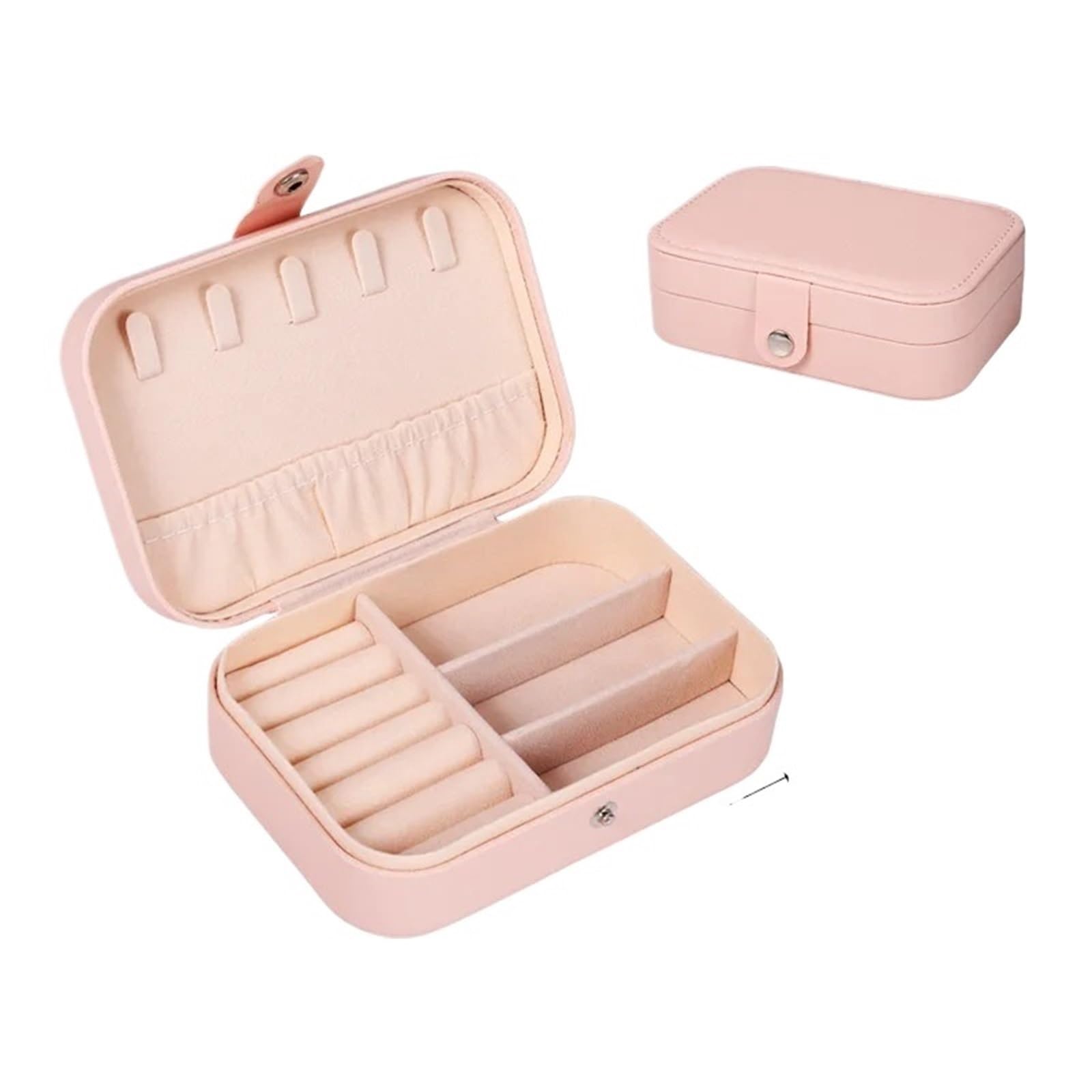 Scatola Per Gioielli Portagioie portatile Organizzatore di gioielli Espositore Portagioie da viaggio Scatole con bottoni Portaoggetti in pelle Cerniera Gioiellieri Joyer Per Anelli，Bracciali(Pink)