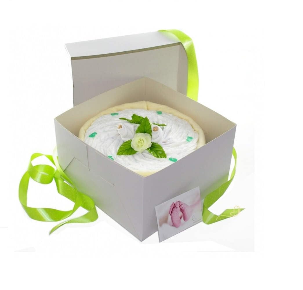 Gâteau de couches CAKEBOX neutre pour garçons et filles, vert, cadeau pour filles et garçons, pour la naissance, la fête prénatale, la baby shower (vert)