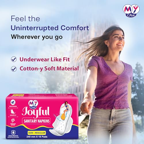 Image of Joyful Sanitary Napkins for Women | Cotton Soft, Super Absorbent, Odour & Rash Free, Leak-Proof Pad for Heavy Flow, Overnight Protection & Travel, Regular, 54 pads, Pack of 3