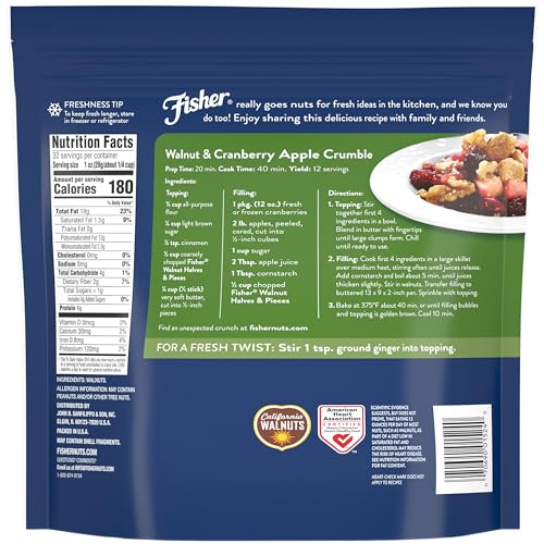Image of Fisher Chef's Naturals Walnut Halves & Pieces 2 lb, 100% California Unsalted Walnuts for Baking & Cooking, Healthy Snacks for Adults, Resealable Bag, Vegan Protein, Keto Snack, Chopped Nuts, Topping