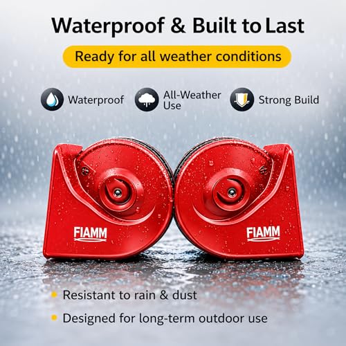 Image of FIAMM Car Horn 12V Loud Sound Dual Tone Snail Horn with Relay, Waterproof Heavy Duty Horn Set for Car, Bike & Truck, High Sound Universal Vehicle Horn (Set of 2)