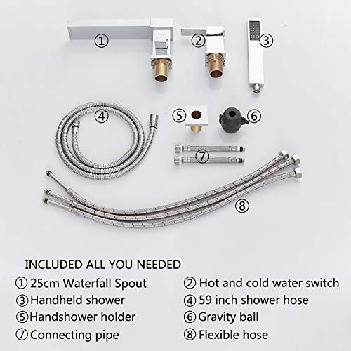 Artbath 3-Hole Bathroom Waterfall Bathtub Faucet Roman Tub Filler with Handheld Shower Waterfall Spout Tub(Chrome)