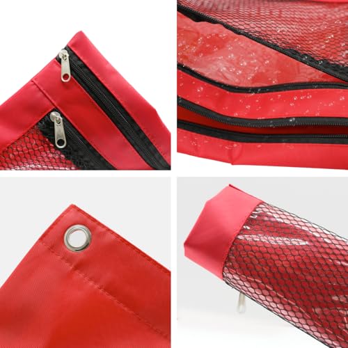 Image of Pencil Pouch for 3 Ring Binder, Heavy Duty Canvas Dual Zipper Pen Bag with Clear Window, Smooth Metal Zipper, Fit Standard 3-Ring Binders for School Office Travel Supplies (Red)
