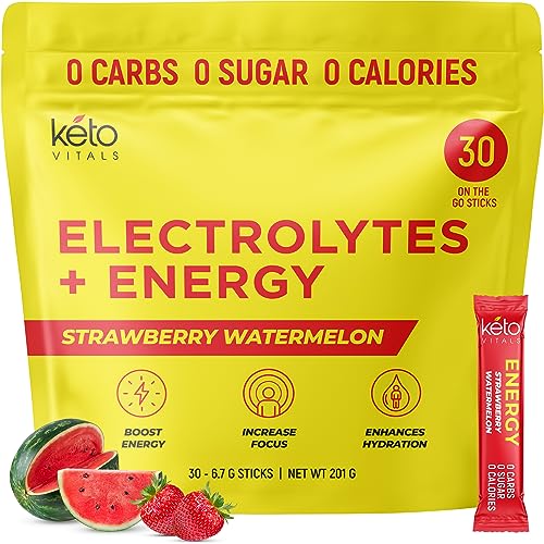 Keto Vitals Keto Electrolyte Energy Drink Powder Packets - Increases Energy - Keto Electrolyte Supplement for Energy and Rehydration - Strawberry Watermelon Keto Energy Powder Packets
