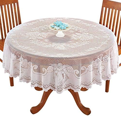 DoubleWood Christmas Tablecloth White Angel Lace Banquet Round Tablecloths for Holiday Festival Party Home Decorations Baby Showers Table Covers for Kitchen Tables (White Angel, Round 70 Inches)