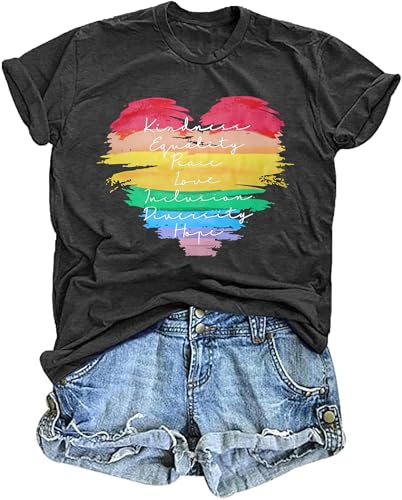 tiorhooe Pride Shirt Damen Regenbogen Print Tshirt Frauen Gay LGBT Gay Pride Kurzarm Top