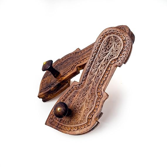 lakhanpal Wooden Exotic Khadau Paduka Sandals for Auspicious Occasions Traditional Indian Khadau Chappal for Men Women Free Size Sheesham Wood-picture-34