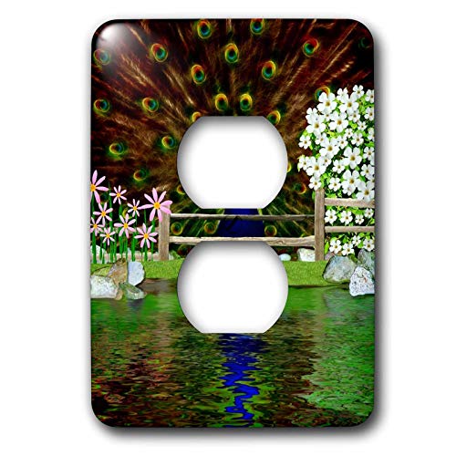 Plaque double prise Peacock Reflections 3dRose lsp_23318_6 finition luxe