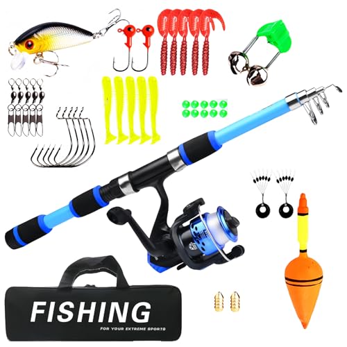 Angelset für Kinder, 1.8m Kinderangel, Angelzubehör Set, Kinder-Angelruten, mit Angelrolle und Köder Set, Kinderangel Starter Set, für Jungen Und Mädchen