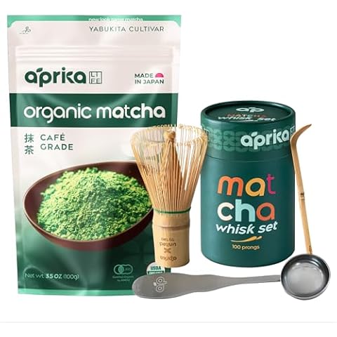 Japanese Matcha Powder 100g + Matcha Bamboo Whisk Set by Aprika Life Cover