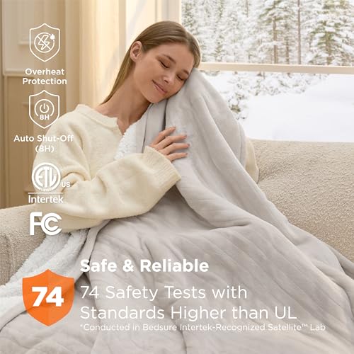 Image of Bedsure Heated Blanket Throw Blanket - Fast Heating Electric Blanket, Soft Flannel Throw with 6 Time Settings(Up to 10H), 6 Heating Settings, Gifts for Grandma & Grandpa & Seniors (50 inchx60 inch, Cream)