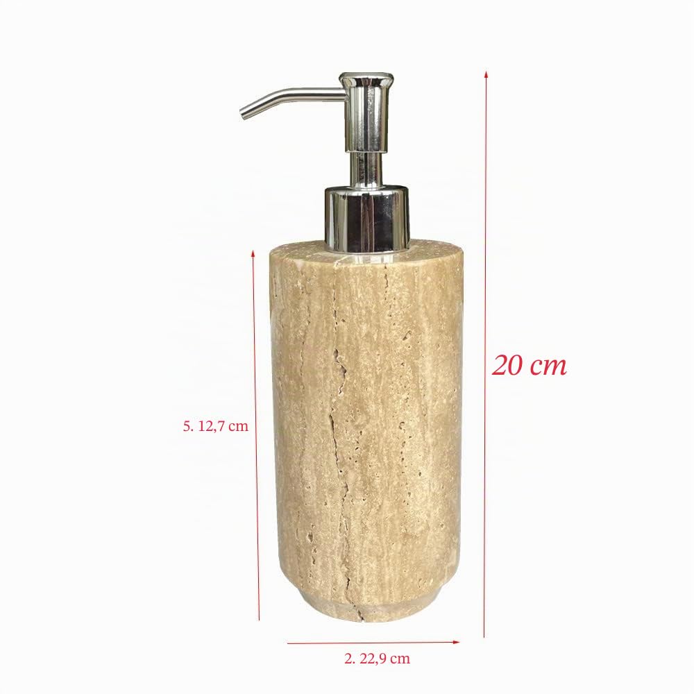 Natürlicher Beige Travertin nachfüllbarer Flüssigkeitsspender für das Badezimmer, Lotionen, Seifenbehälter (Beige Travertin) (Beige Travertin)
