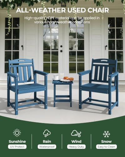 Image of Outdoor Patio Dining, All-Weather HDPE Chair Fade-Resistant, and Low Maintenance for Backyard, Garden, or Patio, Navy Blue