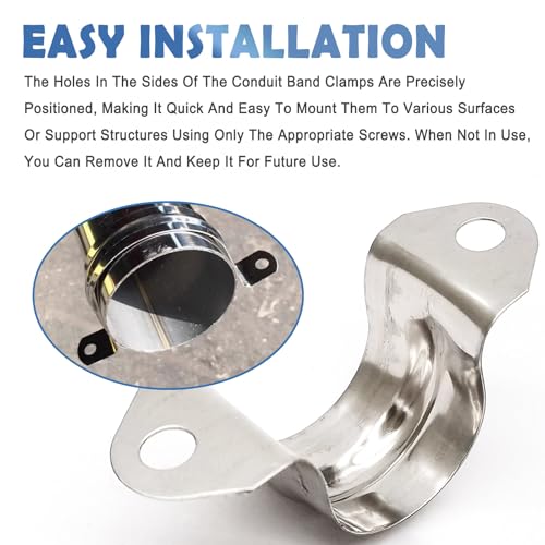 Image of 1 /2inch Rigid Pipe Strap Clamp, Two Hole Strap,U Bracket Tube Clip, Stainless Steel Heavy Duty Pipe Fasten Holder, 50Pcs (20mm)