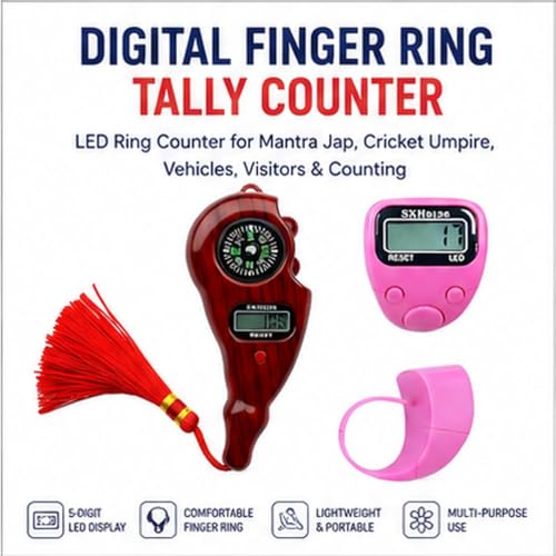 Image of Digital Finger Ring Tally Counter - LED Ring Counter for Mantra Jap, Cricket Umpire, Vehicles, Visitors & Counting | 5-Digit LED Display | Portable Multi-Use Tally Machine (Combo LED Counter)