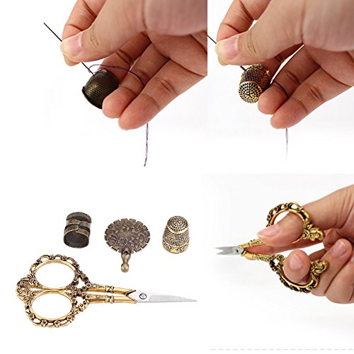 4Pcs Sewing Kit, Vintage Sewing Scissors Set Including Embroidery Scissors Metal Thimbles Thread Cutter And Wooden Box For Sewing Cutting Needlework #TOP2
