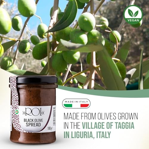 ROI Ligurian Taggiasca Tapenade Olive Spread - Sandwich Spread and Bruschetta Spread, Olive Tapenade for Italian Antipasto, Dips, Crackers, Bread, Hors D'oeuvres, Appetizer Spreads, 6.3oz - Pack 1