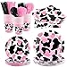 durony 210 Pieces Pink Cow Print Tableware Set Pink Cow Print Party Decorations Paper Plates Cups Napkins Knife Spoons Forks for Cowgirl, Baby Shower, Farm Birthday Party Supplies, Serve 30 Guests