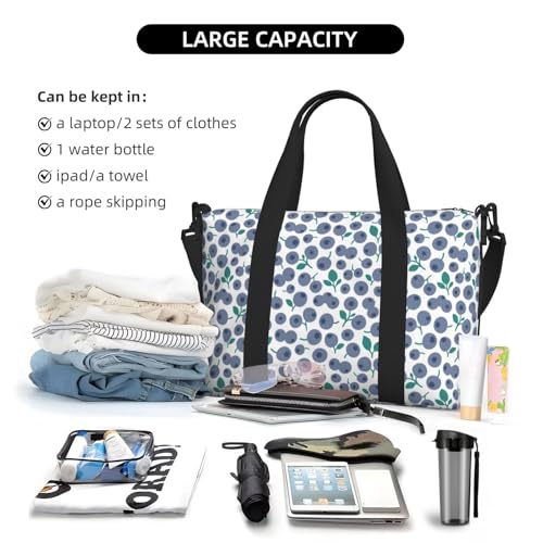 Laptop Tote Bag for Women Work - cute Blueberry Print Gym Bag for Women Men, Personal Item Crossbody Travel Bags Carry On, Overnight Weekender Bags for Women Travel4