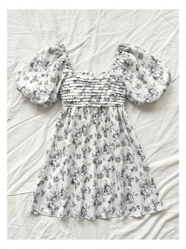 Image of Floerns Women's Floral Dress Puff Sleeve Dress Square Neck Summer Vacation Picnic Mini Dresses