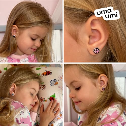 925 Sterling Silver Cat & Paw Black Stud Earrings for Girls Hypoallergenic Safety Screw Back Rhodium Plated - Cat & Paw Black Gifts Earrings for Baby Toddlers Little Teens Kids Jewelry4