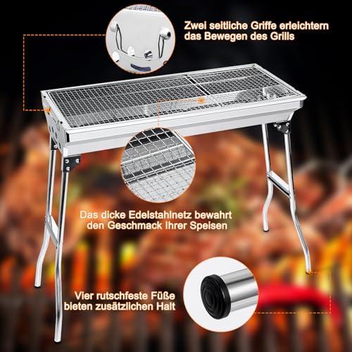 AGM Holzkohlegrill Camping Grill Holzkohle,Klappgrill Tragbarer Grill,Für Camping Garten Picknick Party, 73x 33x 71 cm, für 5-10 Personen – Bild 5
