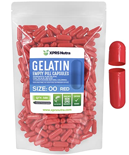 Image of XPRS Nutra Size 00 Empty Capsules - 500 Count Empty Gelatin Capsules - Pills DIY Capsule Filling - Fillable Pill Gel Caps for Do-It-Yourself Supplements (Red)