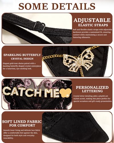 Image of Chain Thong Underwear for Women, Adjustable Rhinestone Panties
