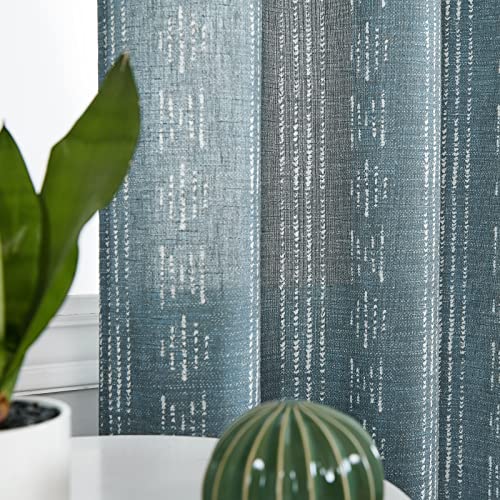 Jinchan Boho Curtains Linen Curtains For Living Room Blue Farmhouse Boho Curtains 84 Inches Long Geometric Striped Mudcloth Light Filtering Bedroom Window Grommet Curtains 2 Panels Blue On Beige #TOP2