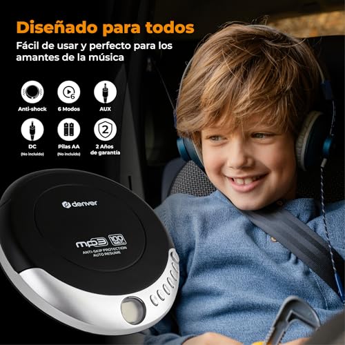 Reproductor de CD portátil con Auto Resume Denver DMP-391 y refuerzo de graves 4
