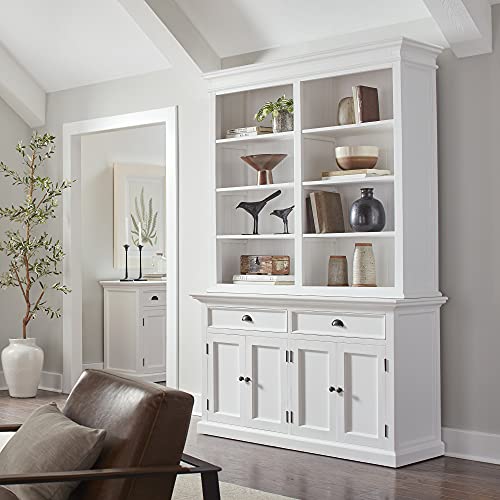 Novasolo Halifax Mahogany Solid Wood Buffet Hutch Unit With 8 Shelves In White #TOP7