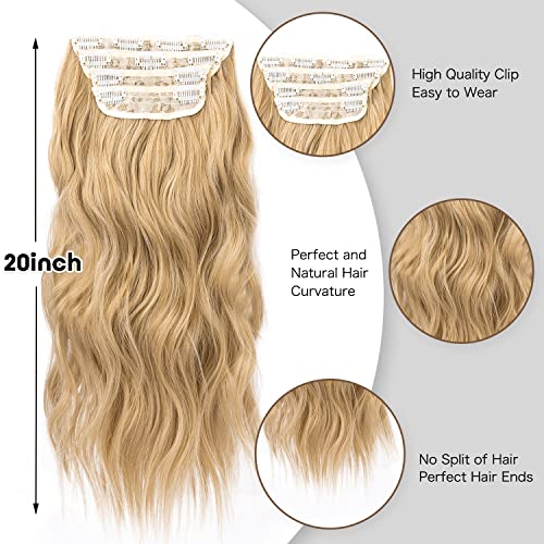 Blonde Clip in Hair Extension, 20 Inches Long Wavy Synthetic Hair Extensions Clip in for Women and Girls (T26/18#, 4Pcs) - Image 4