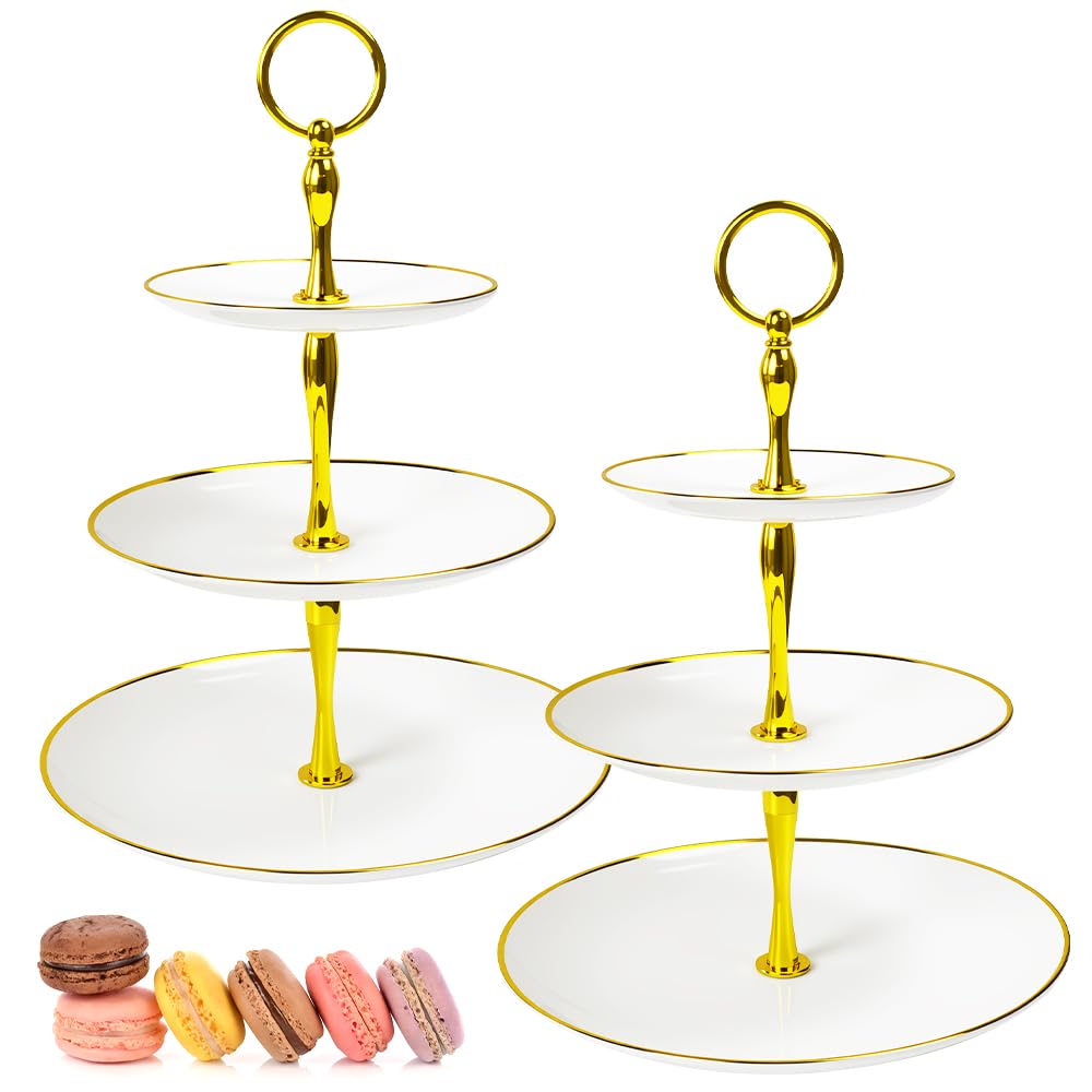 2 Pz Alzata per Cupcake a 3 Ripiani,Supporti per Torte a 3 Livelli in Plastica,Portata per Torte a 3 Piani,Alzatine per Dolci per Servire Cupcake, Frutta, Cioccolatini