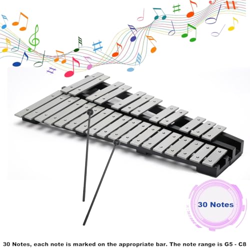 Image of Foldable 30 Notes Glockenspiel Percussion Bell Kit with 2 Mallets, Shoulder Strap, Carrying Bag, for Kids, Students, Adults