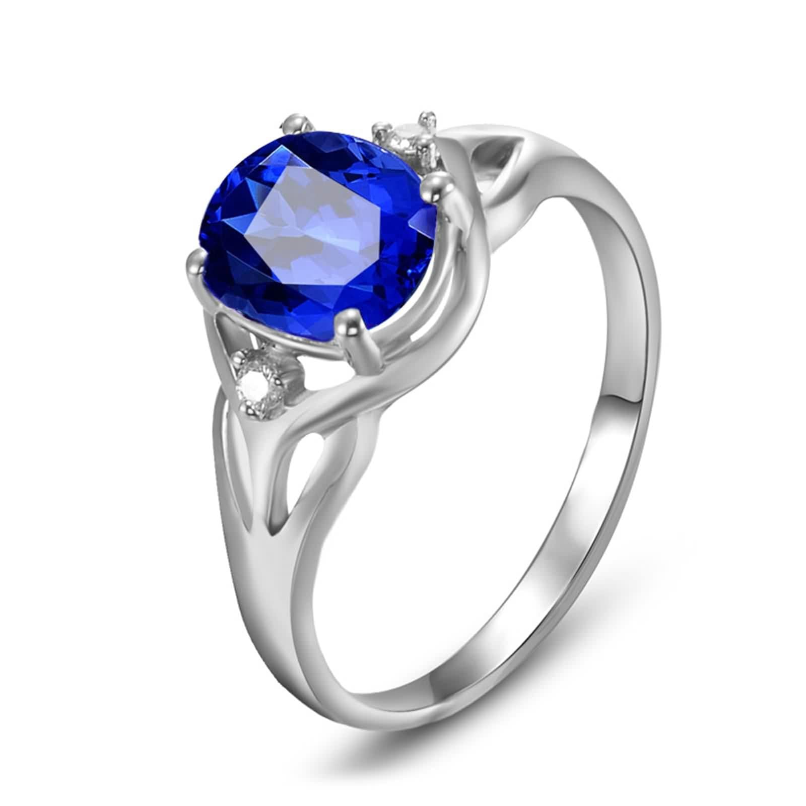 Anillo Compromiso Oro 18K, Anillos Mujer Compromiso Zafiro Creado En Laboratorio Forma Redonda Plata