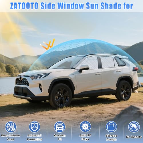 Image of ZATOOTO Car Window Shades for Toyota RAV4 2019-2024, 4 Pcs Magnetic Car Window Covers, 100% UV Protection Foldable Privacy Curtains Side Window Sun Shade for Baby Breastfeeding Sleeping Camping