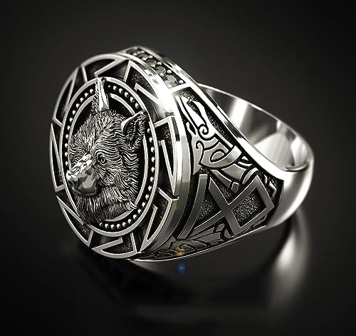 Image of 3D Animal Ring Forest Wolf Ring for men Viking Wolf Head rings Stainless Steel Hip Hop ring Jewelry Punk Ring Club Heavy Metal (9, Silvery)