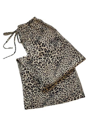 Image of SHENHE Women's Cheetah Print Wide Leg Baggy Pants Y2k Side Loose Streetwear Trousers