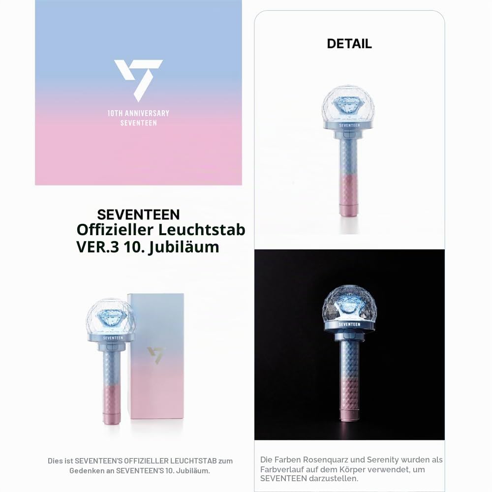 KPOP HEAVEN Seventeen Official Lightstick VER.3 10th Anniversary + 3 Extra Photocards Set