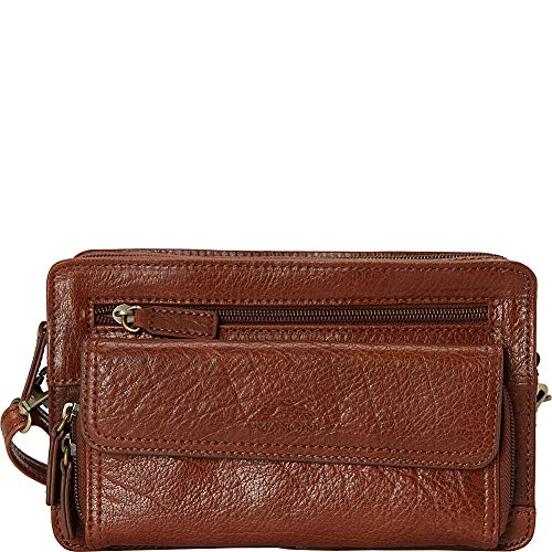 Mancini Leather Goods Unisex Bag with Zippered Organizer Pocket (Cognac)