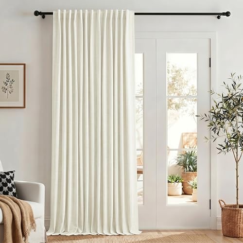100 Inch Wide Curtain 96 Inches Long 1 Panel Full Blackout Linen for Patio Sliding Door Thermal Insulated Pleated Drape Back Tab Ivory Cream Extra Width 100 x 96 Inch Curtain for Living Dining Room