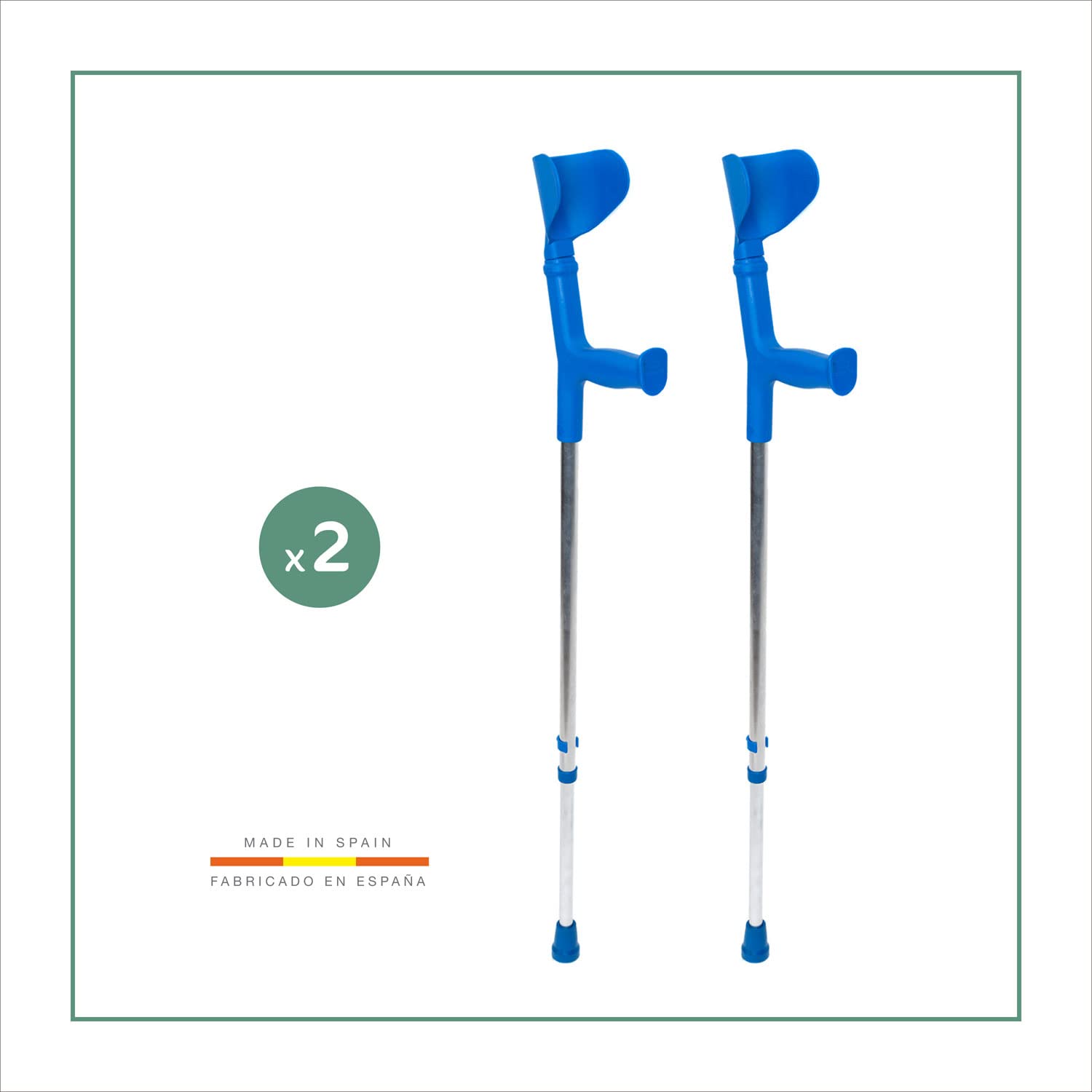 Muletas Adulto Regulables Aluminio (2 uds, Azul) – Ajuste Rápido con Clip, Contera Antideslizante, Empuñadura Anatómica, Soporta 125 kg, Fabricado en España