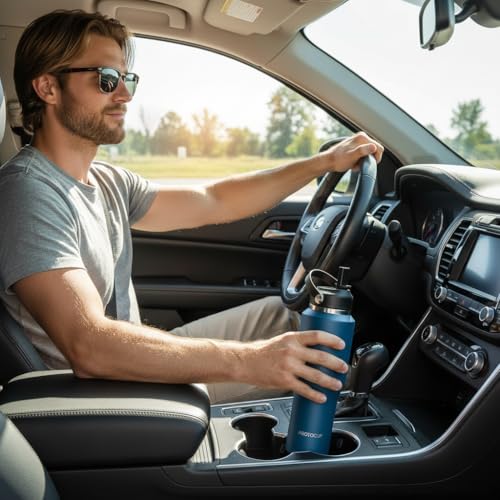 Image of Insulated Water Bottle 40oz with Straw /Spout Lids, Stainless Steel Water Bottles Keep Cold 24h&Hot 12h, Metal Water Bottle with Straw that Fits in Cup Holder, Water Bottle Leak-proof,BPA Free