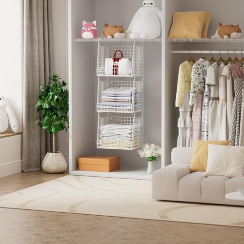Image of PUPPYCUTE 3 Pack Laundry Room Organization and Storage, Hanging Wire Basket for Laundry Closet Wire Shelves, Laundry Closet Organizers and Storage Basket, Heightened Version